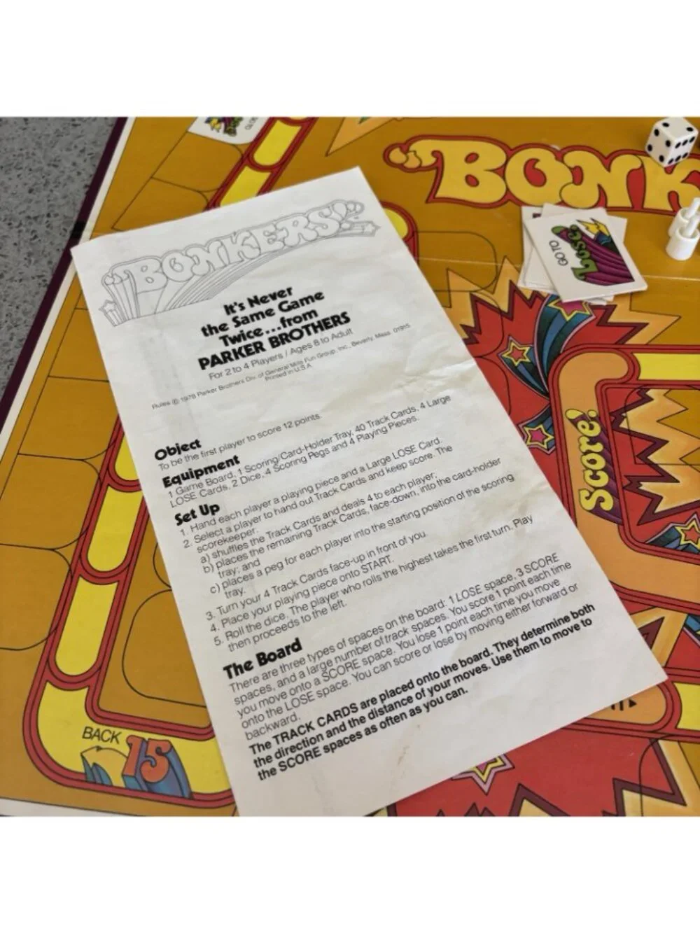 VINTAGE 1978 BONKERS COMPLETE BOARD GAME PARKER BROS #51 USA MADE 70s
